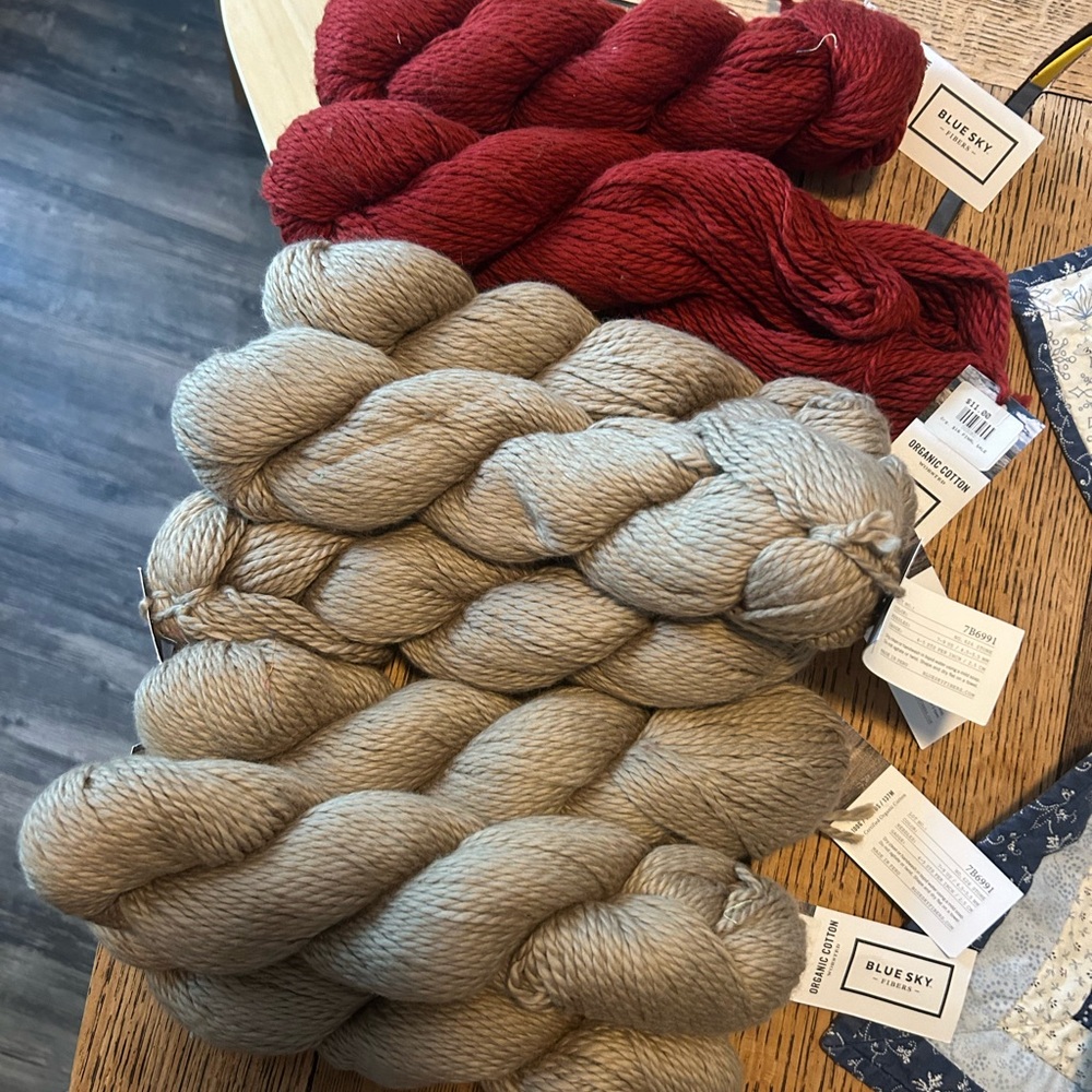 Blue Sky Fibers Organic Cotton Yarn in Red and Tan